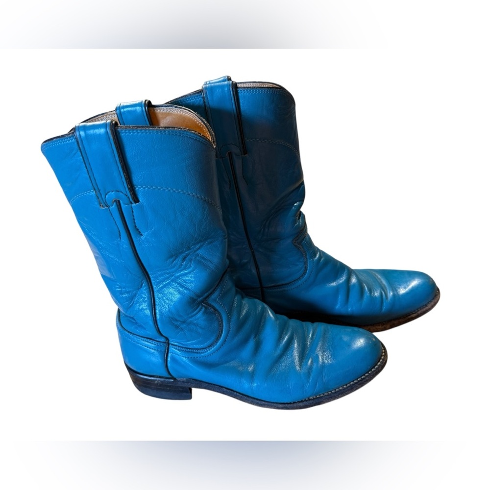 Vintage Justin Roper Boots In Turquoise Leather Womens Size 5.5B Made USA - Picture 2 of 7